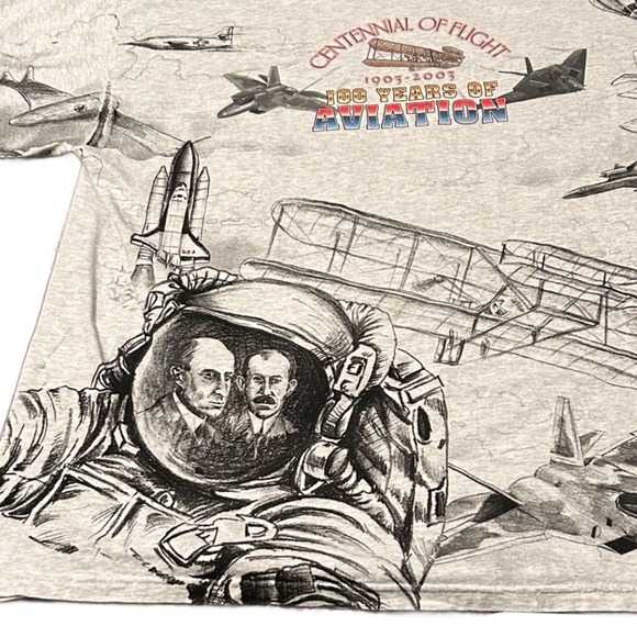Y2K 2003 AOP Allover Print Air Show 100 Years Of Flight T Shirt / Men’s 2XL * - Picture 5 of 5